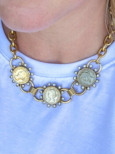 Yochi Crystal Coin Statement Chain Necklace - STILOSA