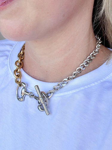 Two-Tone Horsebit Chain Necklace - STILOSA