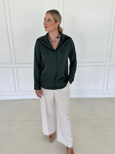 Dark Olive Satin Button Up FINAL SALE S - STILOSA