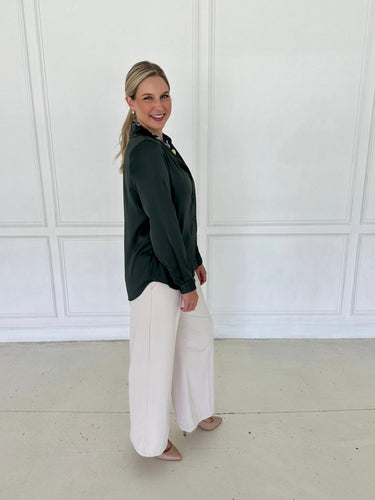 Dark Olive Satin Button Up FINAL SALE S - STILOSA