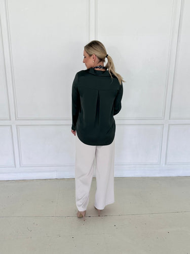 Dark Olive Satin Button Up FINAL SALE S - STILOSA