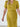Close up of women wearing a Chartreuse short sleeve sweater dress with Faux Gold statement buttons 