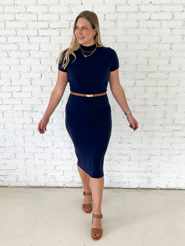 Navy Mock Neck Sweater Dress - STILOSA